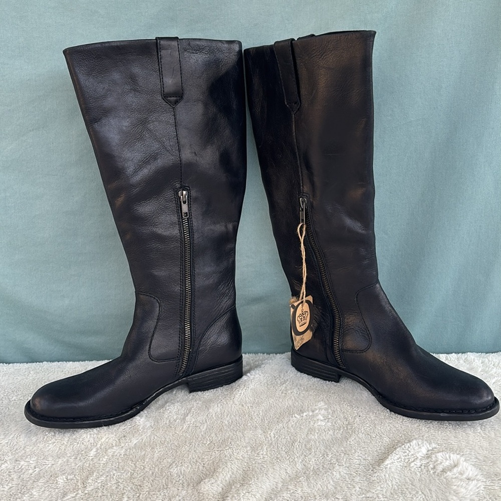 Born Black Leather Tall Moto Boots